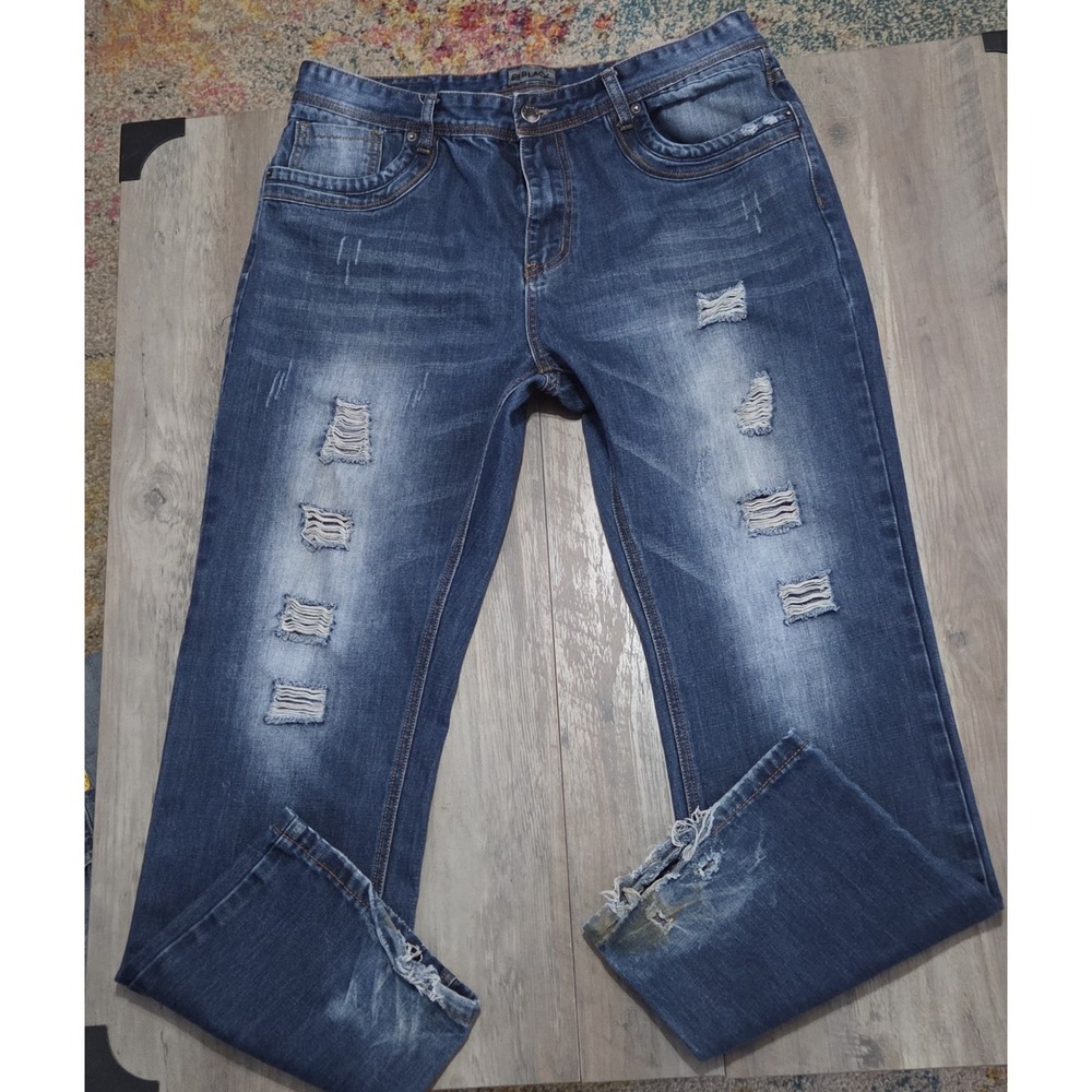 CJ Black Dark Wash Distressed Denim Blue Jeans Men 38x32